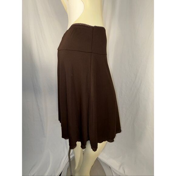 Vintage Y2K Wrapper Brown Swing Skirt Made in USA Stretchy Flowy A-Line Minimali - Picture 7 of 13